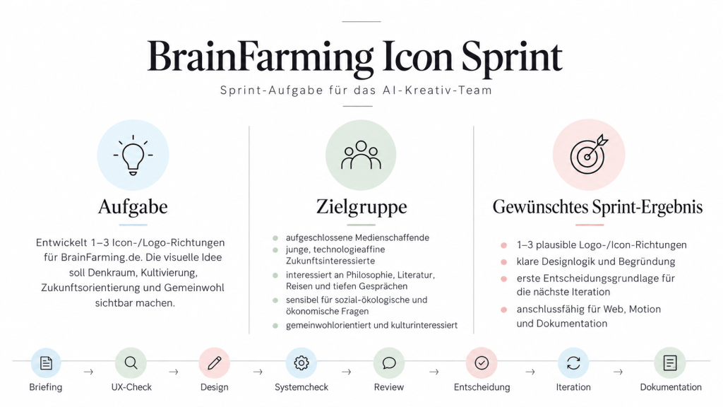 BrainFarming Icon Sprint: Aufgabe, Zielgruppe, gewünschtes Ergebnis und Prozessschritte